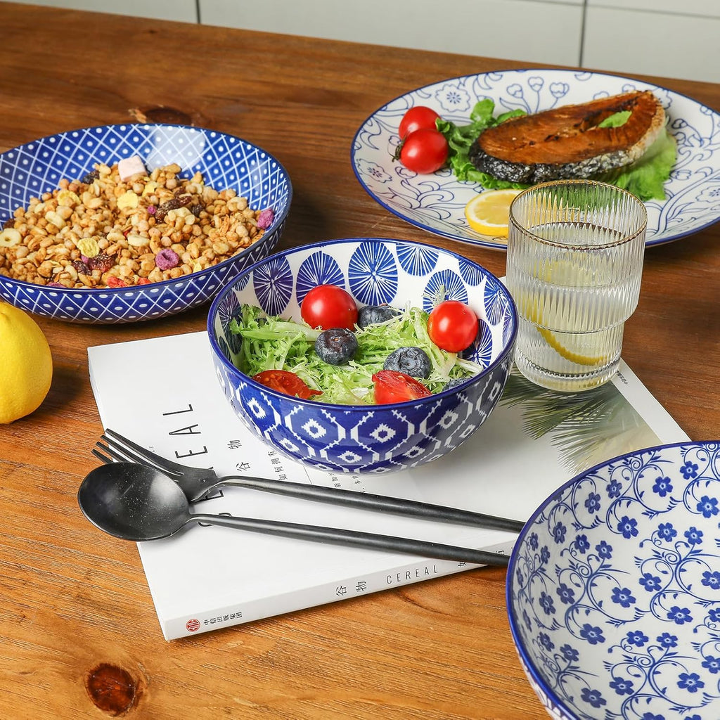 10 inch Porcelain Dinner Plates 16-Pieces Dinnerware Set Vintage Blue O902116