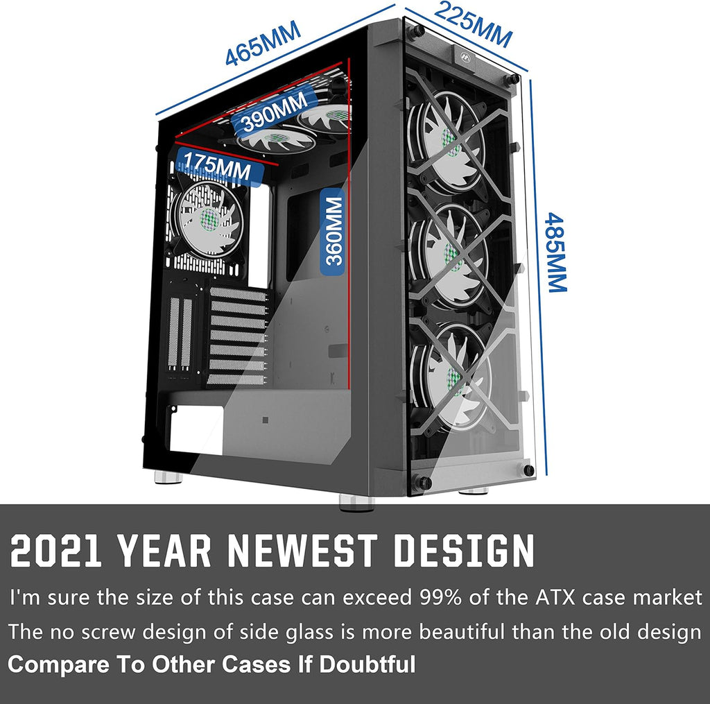 ATX Mid Tower Computer Case with Tempered Glass D892869