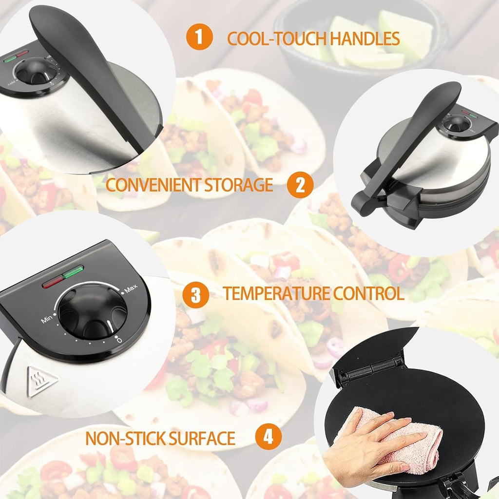 8 Inch Stainless Steel Non-Stick Electric Tortilla Maker R918454
