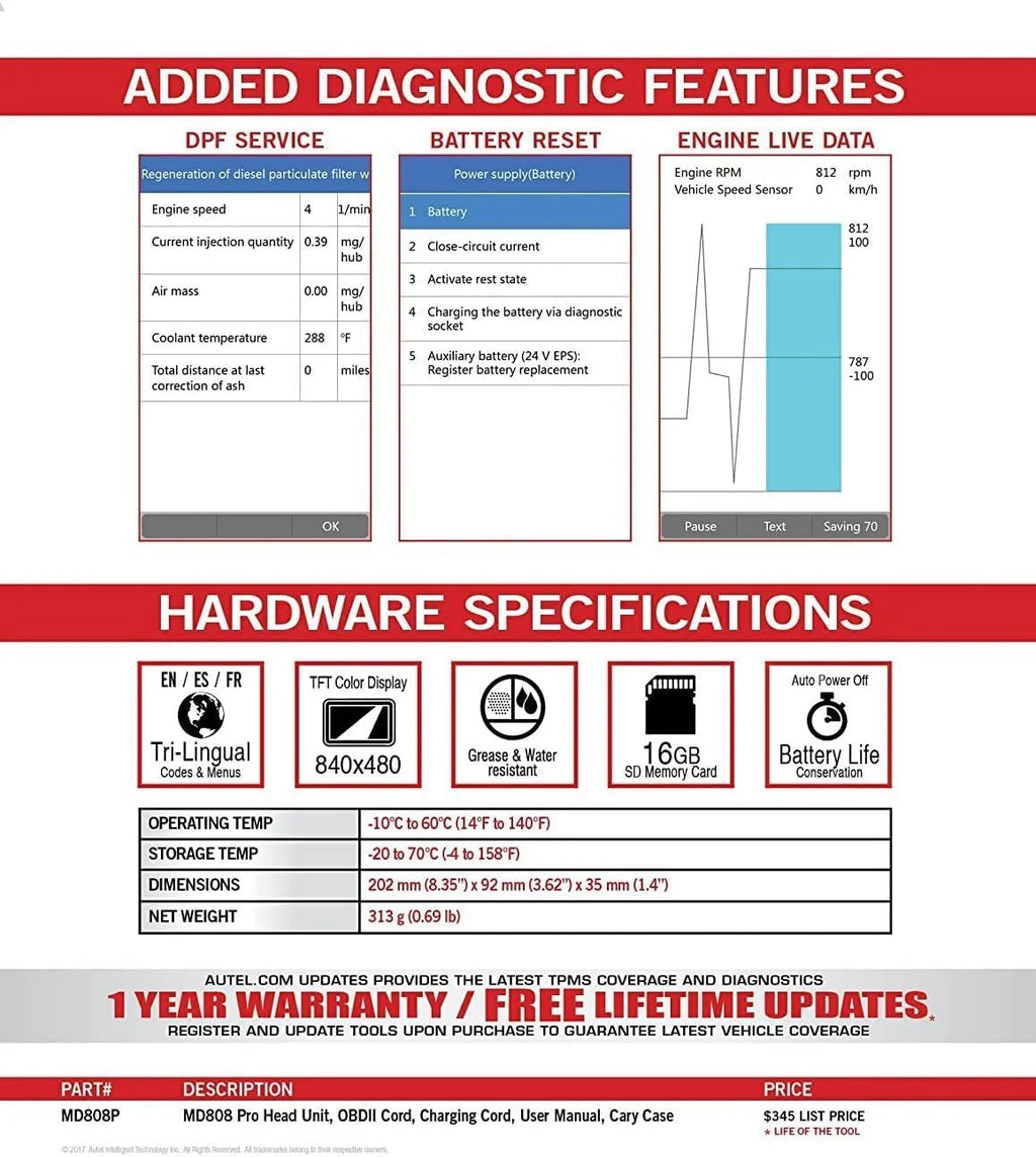 OBD2 Scanner with EPB Oil Reset Battery Registration C17232