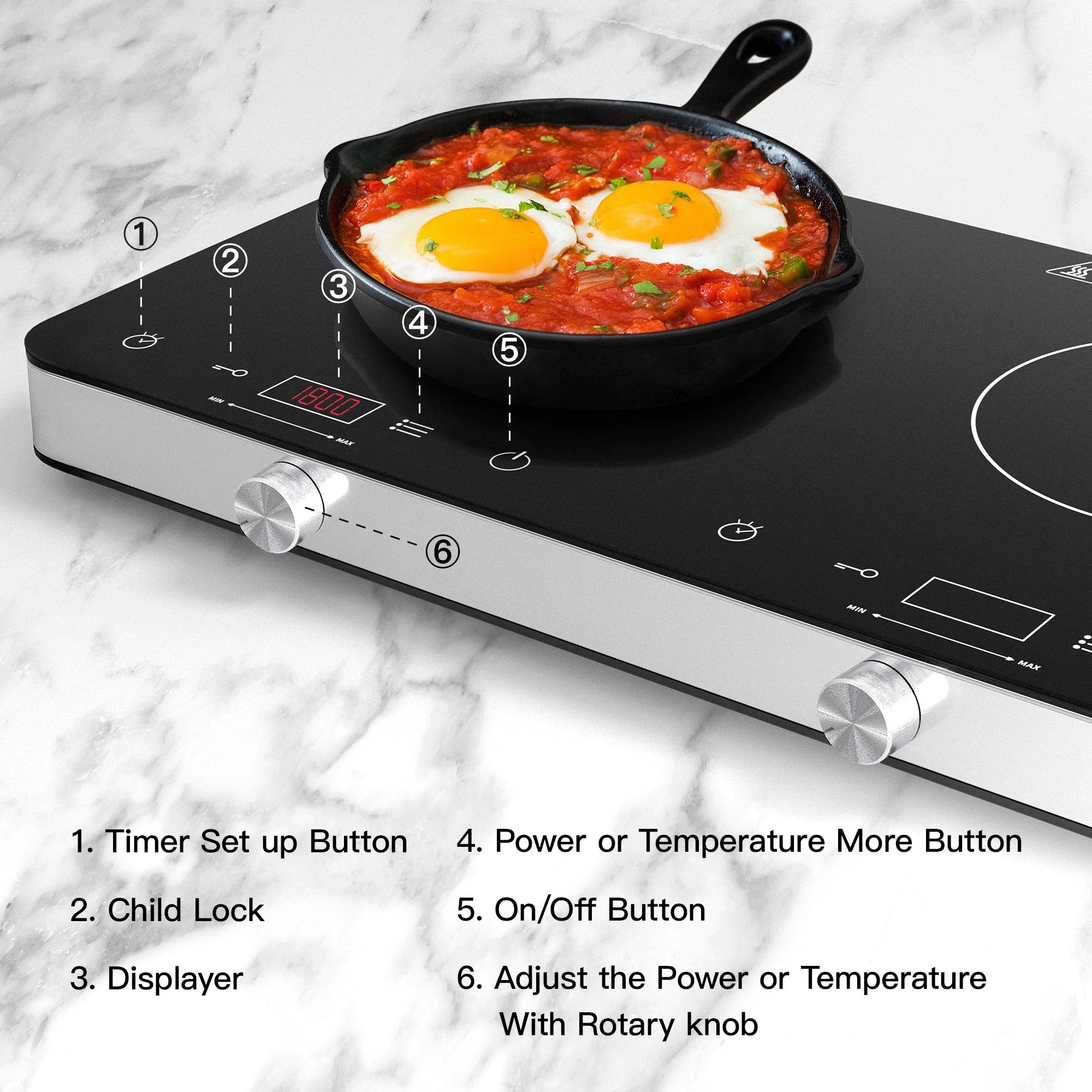 1800W Double Burner Electric Induction Cooktop K43027