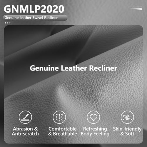 Genuine Leather Swivel Rocker Recliner Chair, Dark Grey S423208