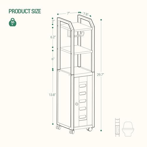 Black Bathroom Storage Cabinet with 4 Wheels and Adjustable Shelf W35497