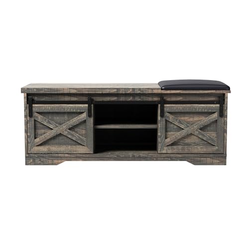Antique Gray 2-Tier Shoe Bench with Storage and Padded Cushion C849079