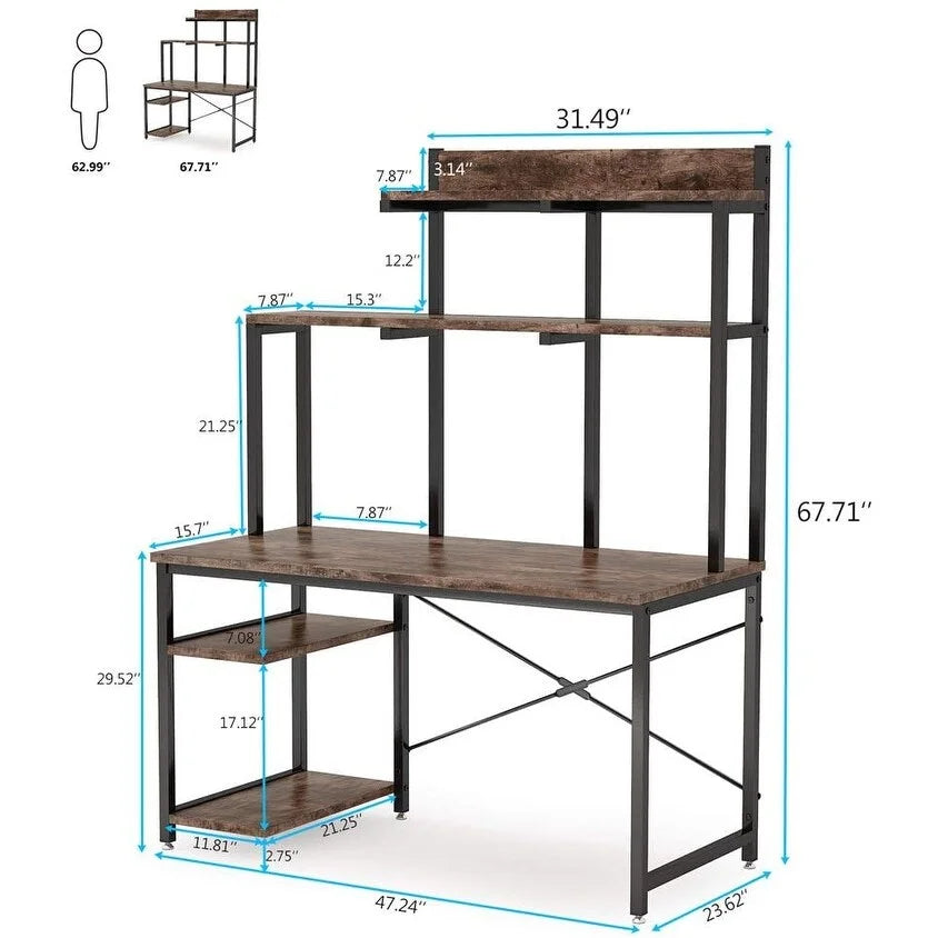 Black Medium Computer Desk with Storage Hutch Shelf C57655