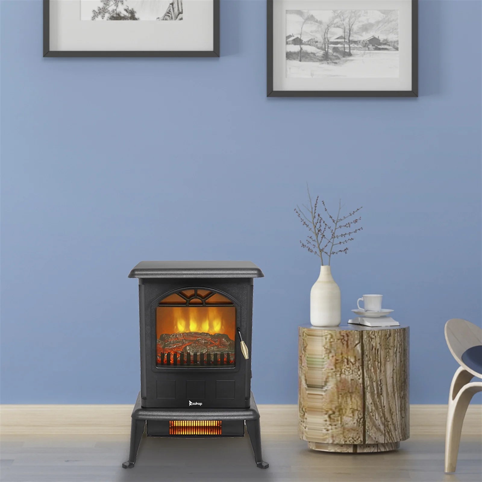 16.6" Freestanding Infrared Space Heater with Realistic 3D Flame Effect Z9191