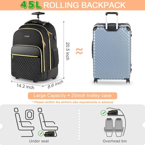 Black Gold Rolling Backpack with Wheels G13906