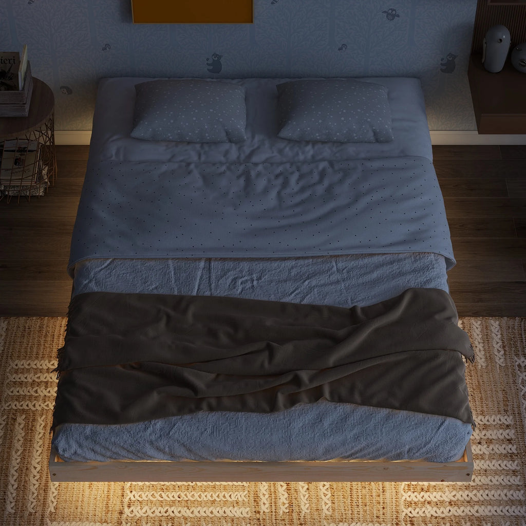 Full Size Low Profile Platform Bed with LED Lights Y3357