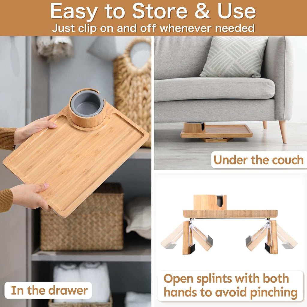 Sofa Arm Tray with Couch Cup Holder and 360° Rotating Phone Holder W240229