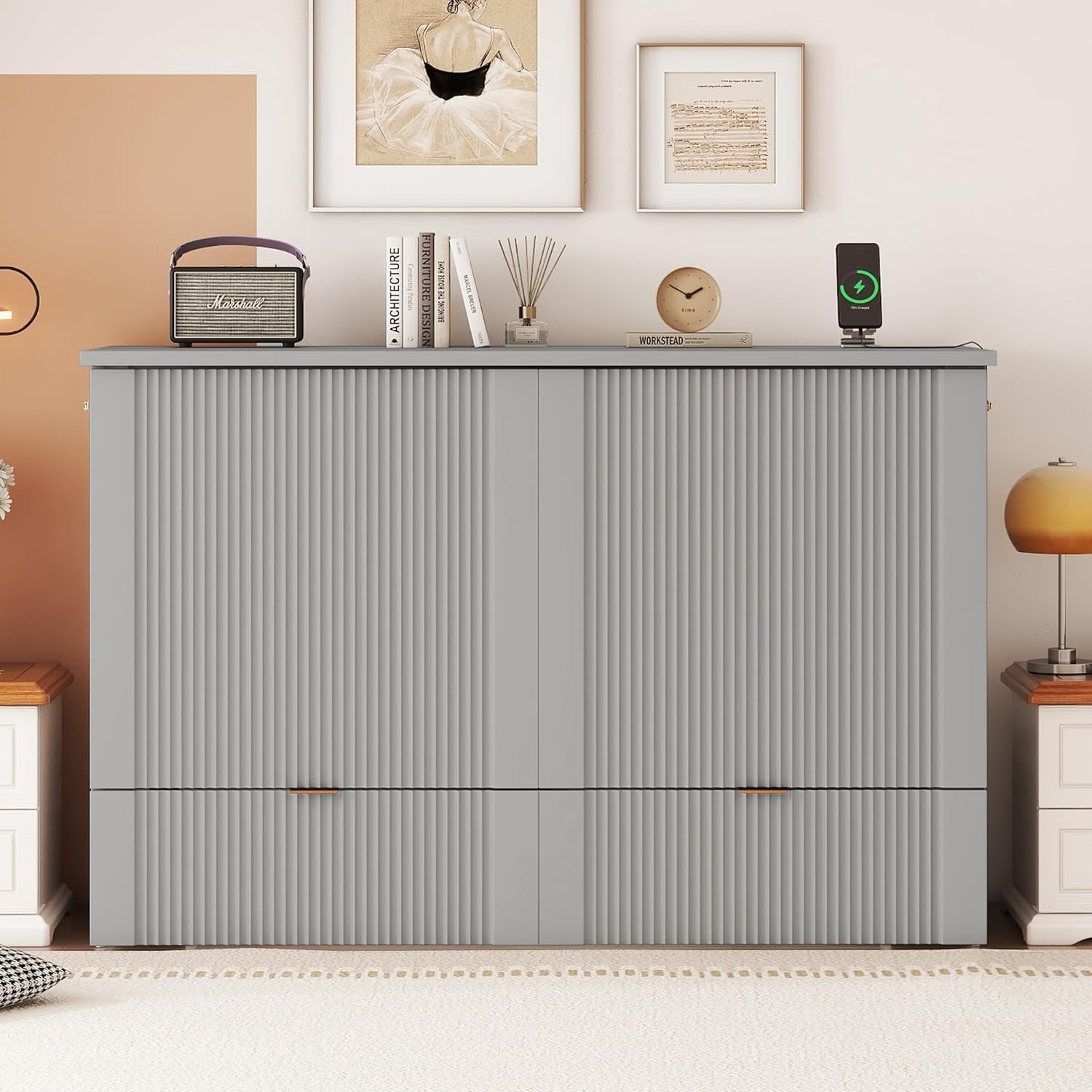 Gray Full Size Murphy Bed with Storage Drawers K368629