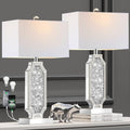 Set of 2 Dimmable Touch Silver Mirrored Bedside Table Lamps with USB Ports L1801