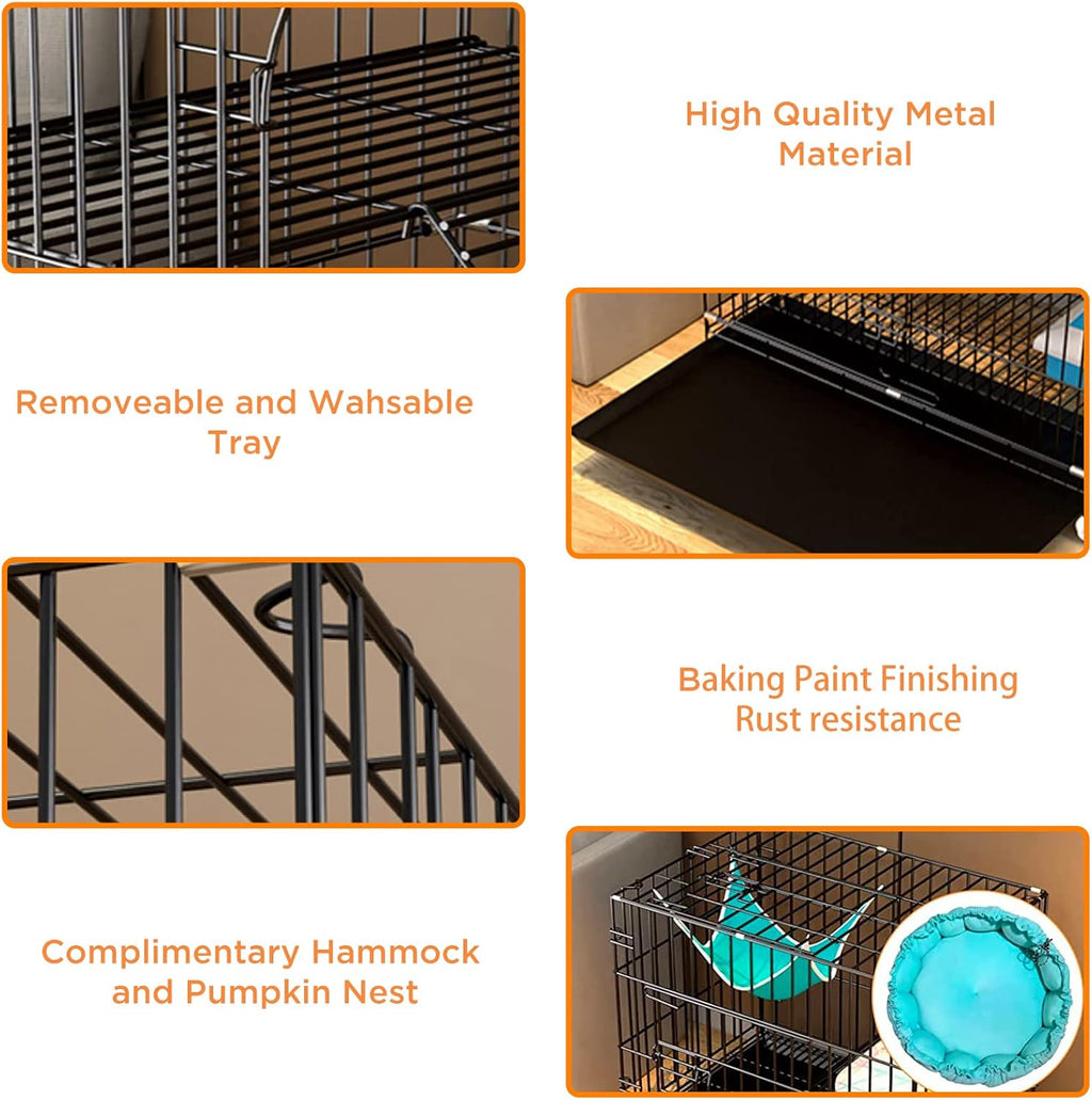46 inch 3-Tier Folding Metal Wire Cat Cage with Wheels Shelves Ladders Tray R194449