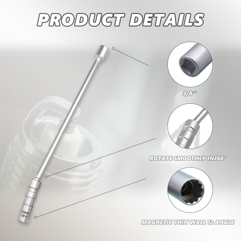 3/8" Drive x 12" Total Length Cr-v Steel Spark Plug Socket I9293