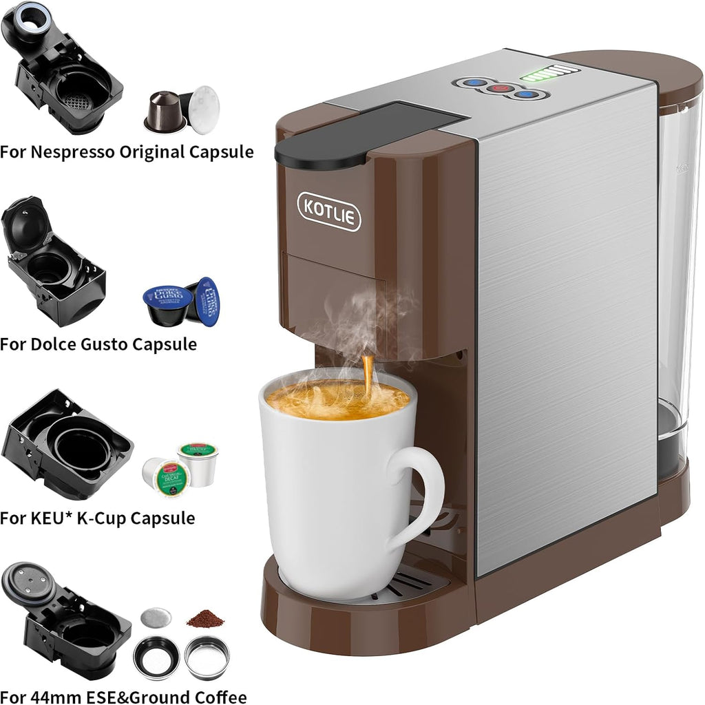5in1 Espresso Machine, 19Bar Pressure Single Serve Coffee Maker U4760