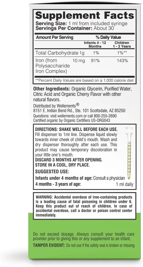 Organic Iron Drops for Babies, Cherry Flavor, 1 Fl Oz O57650