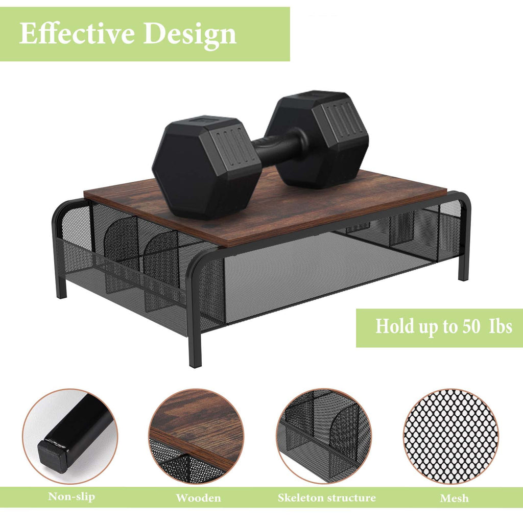 Brown Desk Monitor Stand Riser with Drawer E744730