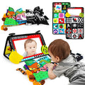 Tummy Time Mirror with Soft Crinkle 3D Cloth Book and Teethers Toys, Black and White Sensory Toys P17668
