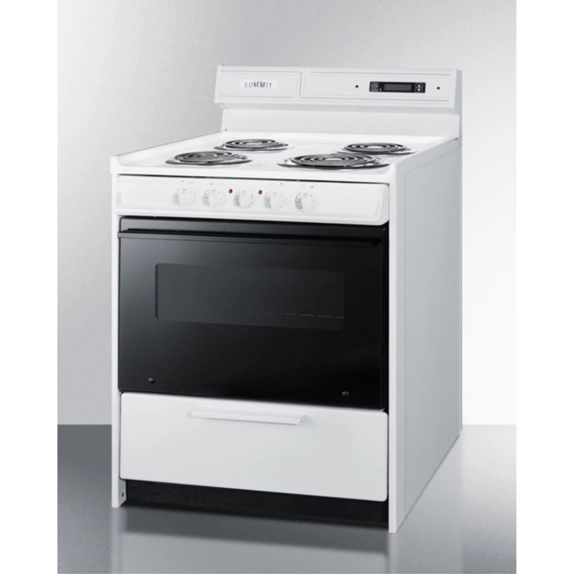 30 inch wide electric coil top range in white with black door F857800