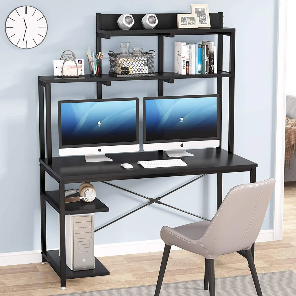 Black Medium Computer Desk with Storage Hutch Shelf C57655