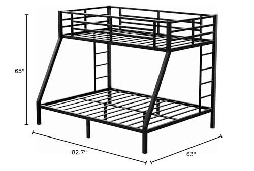 Black Metal Bunk Bed Twin XL over Queen with 2 Ladder & Safety Railing P8777