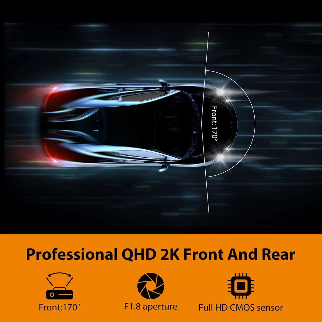 2K 1440P Front and Rear Dash Cam with WiFi GPS Night Vision D4812