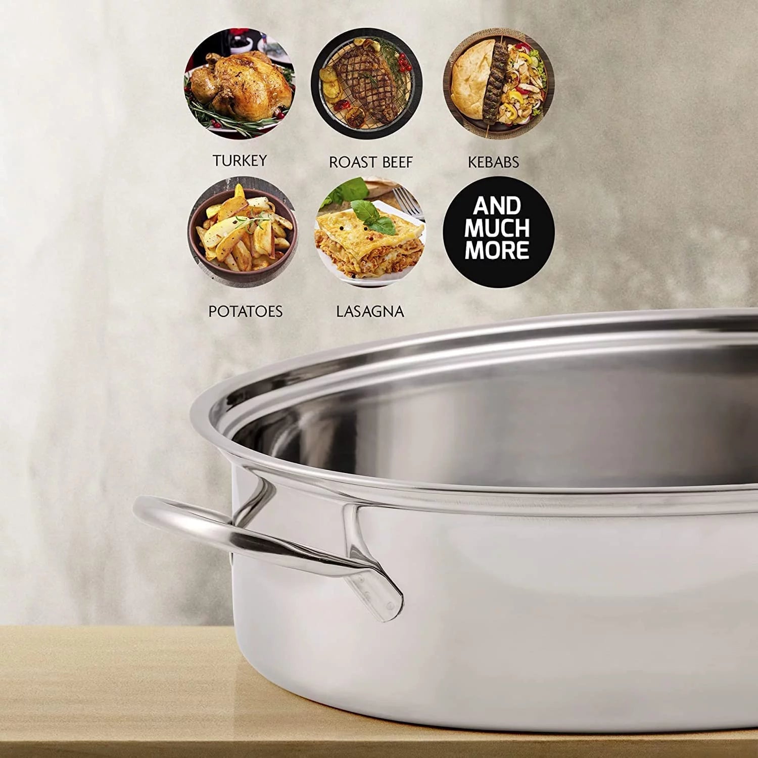 42cm Stainless Steel Oval Turkey Roaster With Rack & Lid P82765