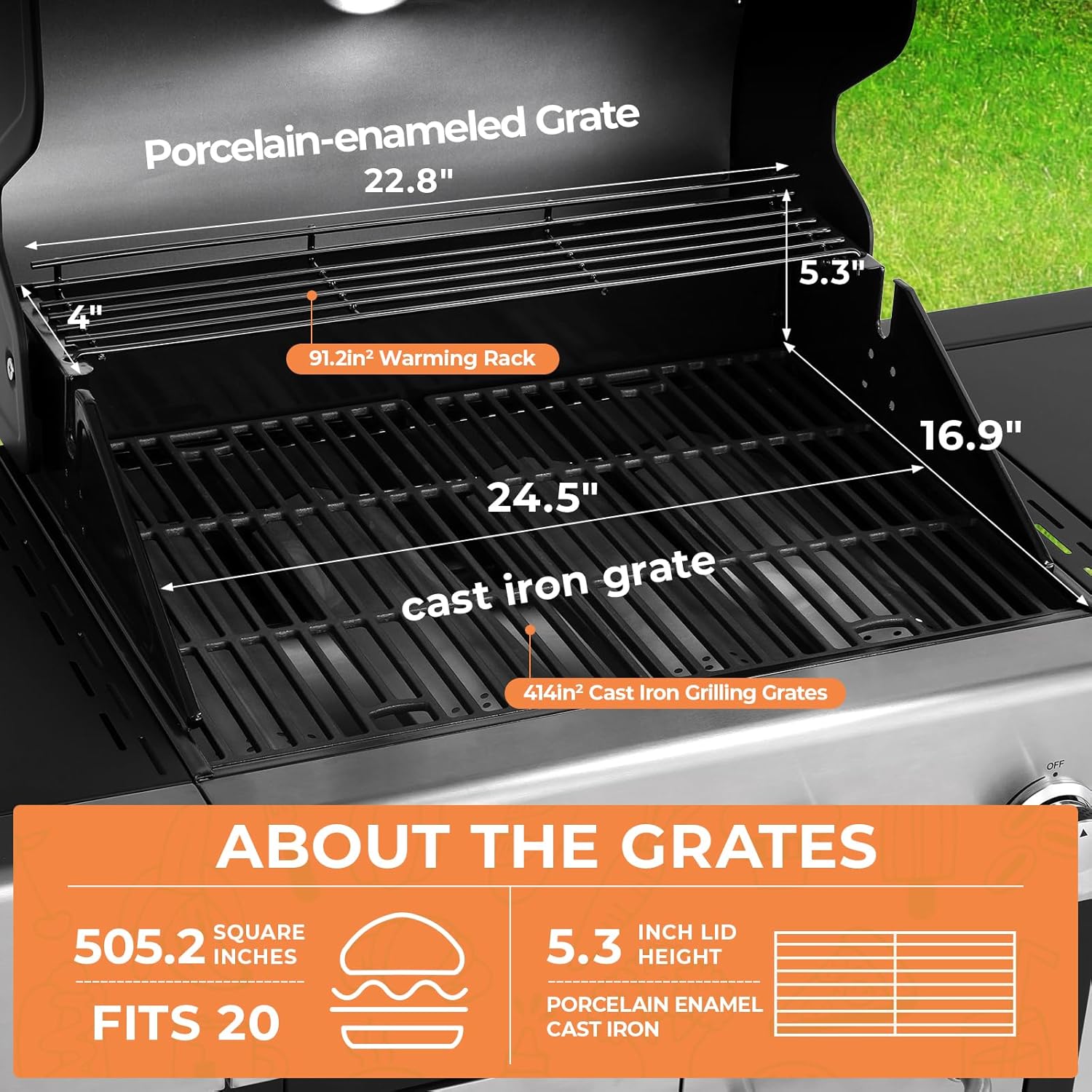 4-Burner Stainless Steel Propane Gas Grill with Side Burner L49776