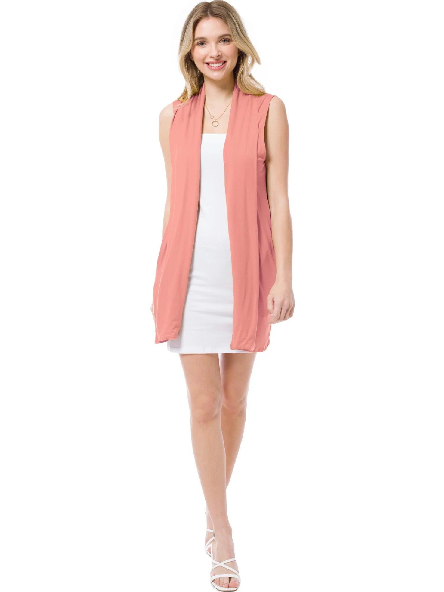 Sleeveless Heavyweight Open Front Cardigan Long Vest With Side Pockets T727