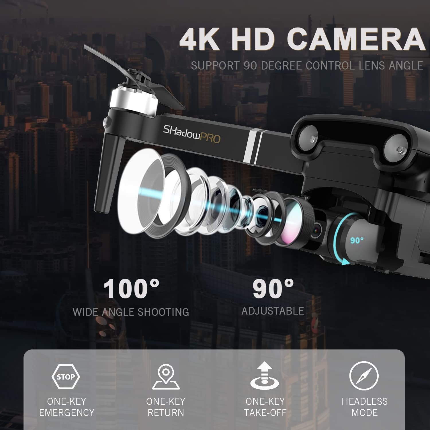 GPS Drones with EIS Camera 4K, 2-Axis Gimbal Foldable FPV RC Quadcopter with Flashlight and Arms Lights, Brushless Motor, 30-min Flight Time, Carrying Case O449166