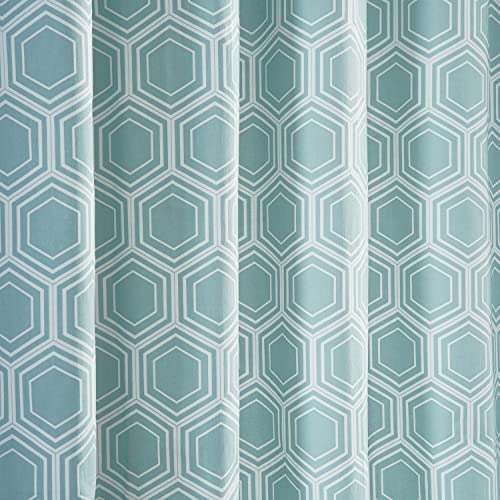 Geometric Printed Cotton Curtains 84 Inches Long (1 Panel) 50W x 84L Honeycomb Aqua Y281