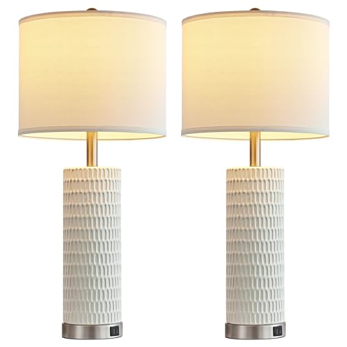 Set of 2 Tall Table Lamps with Dual USB Ports and Touch Control Y3762