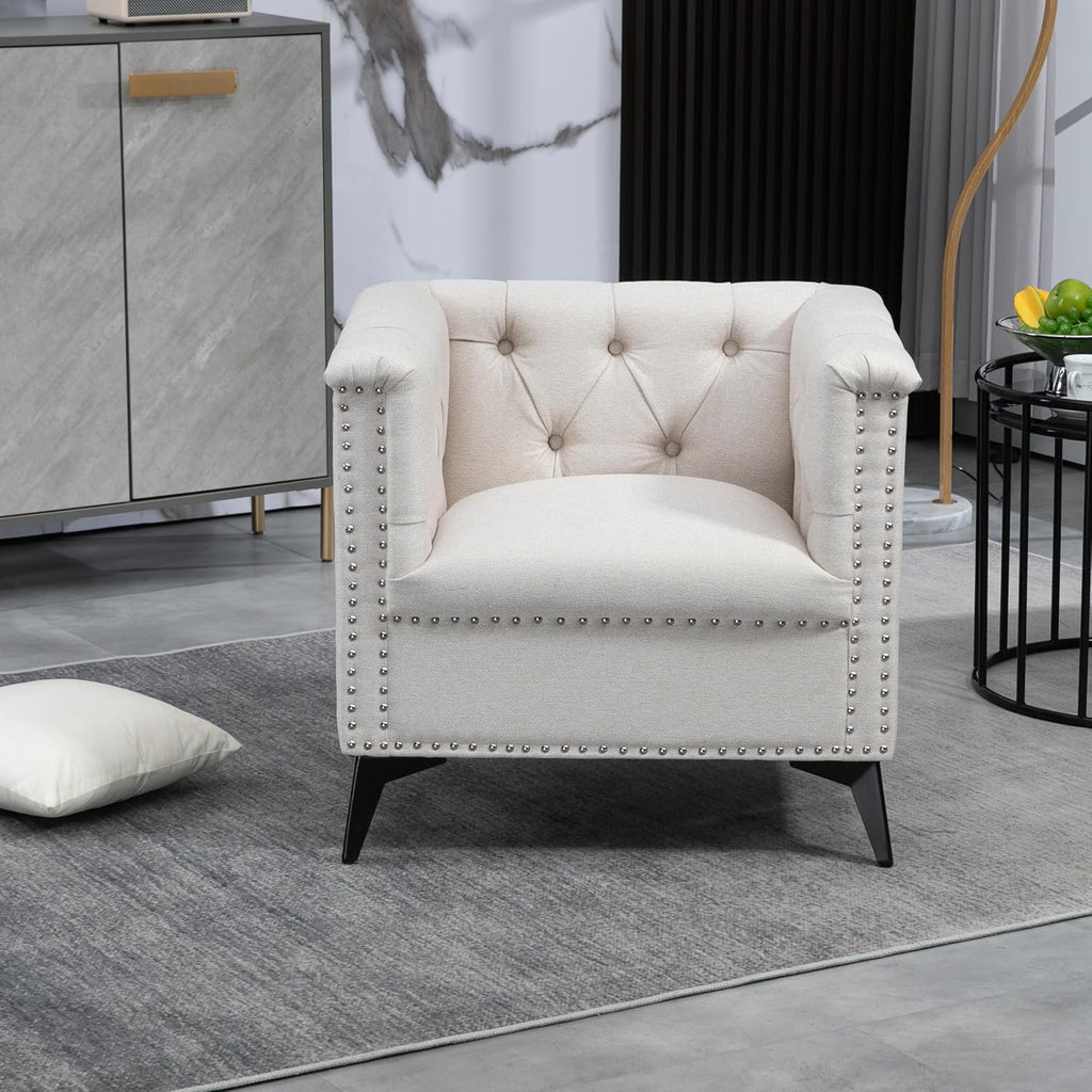 Beige Linen Fabric Accent Arm Chair O63948