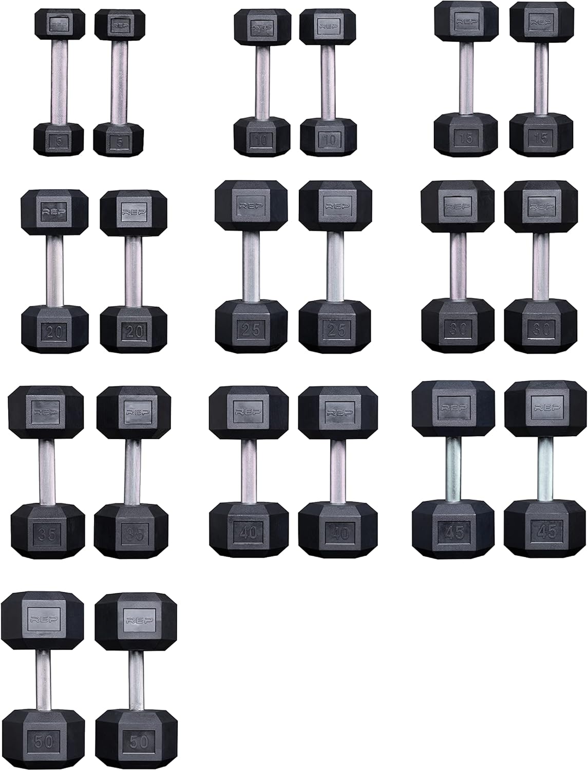 5-50 lb Rubber Hex Dumbbell Set G60268