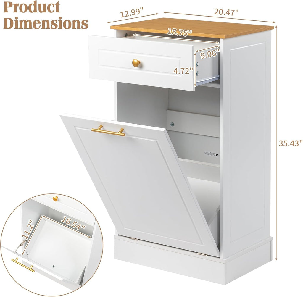 White Tilt Out Laundry Hamper Cabinet with Drawer K152510