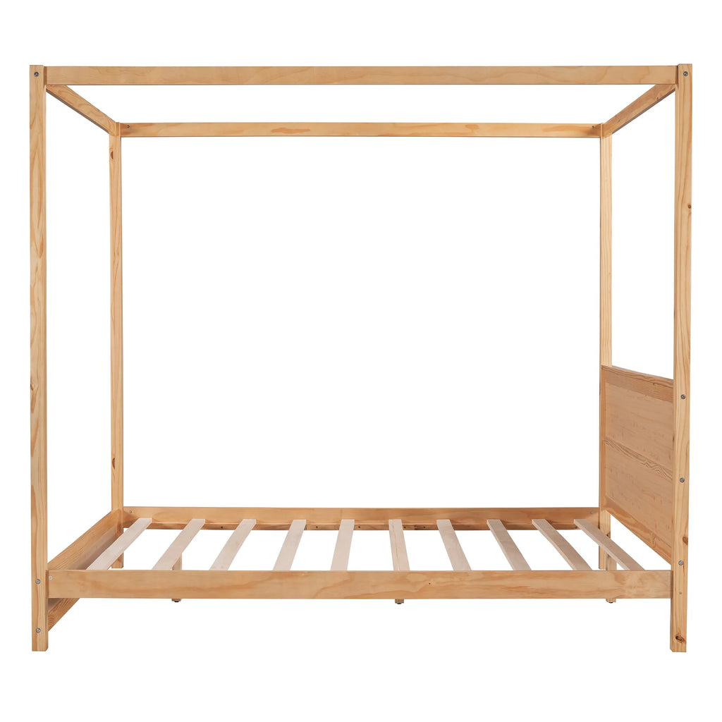 Wood Queen Size Canopy Platform Bed with Headboard O523336