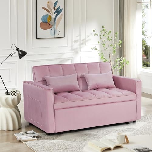 Black Velvet Convertible Sleeper Sofa Bed with Pull-Out Bed V40508
