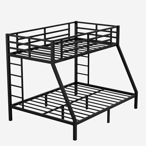Black Metal Bunk Bed Twin XL over Queen with 2 Ladder & Safety Railing P8777