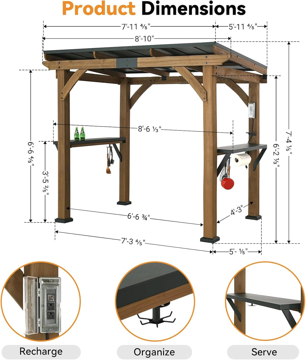 Cedar Wood Grill Gazebo with Galvanized Steel Roof Q34090