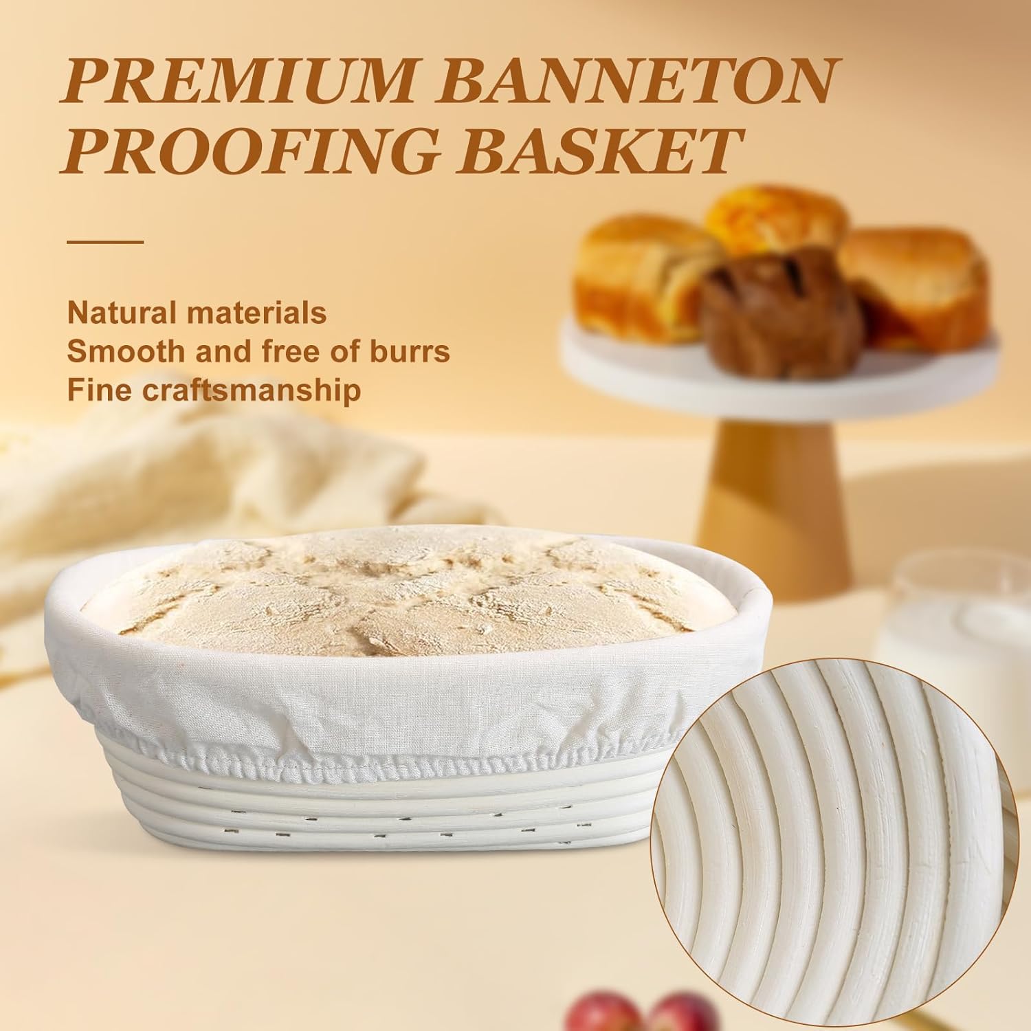 Set of 2 10 Inch Oval Cane Bread Proofing Baskets J27969