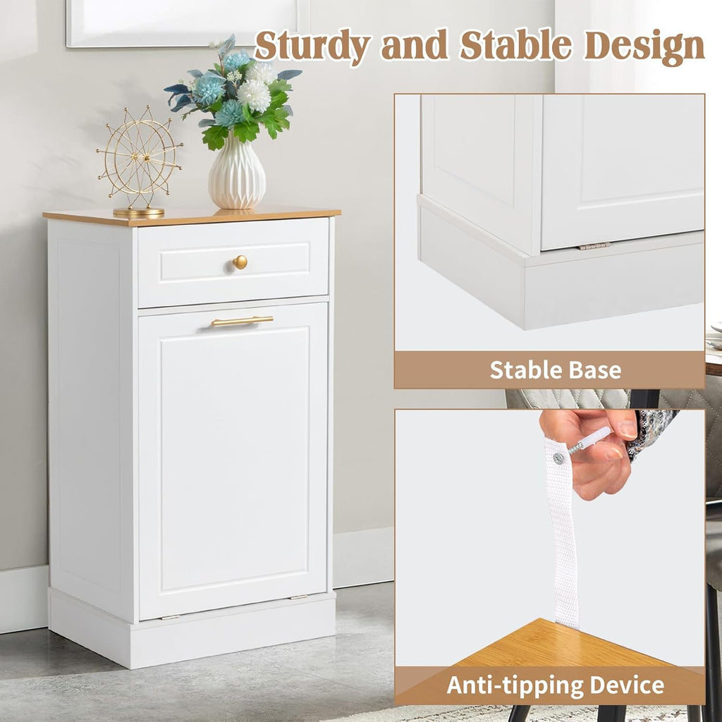 White Tilt Out Laundry Hamper Cabinet with Drawer K152510
