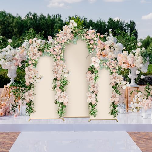 3 Sets Gold Metal Wedding Arch Backdrop Stand and 3 Pcs Arch Cover 5.9ft/4.9ft/3.9ft (Blue) N545828