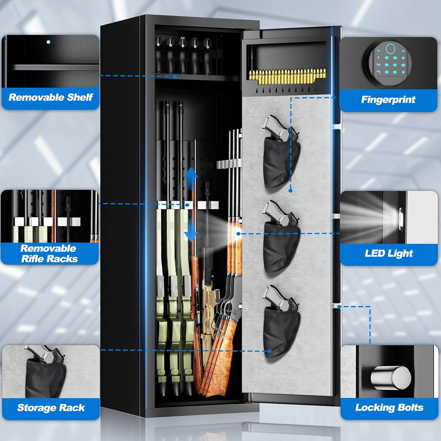 Unassembled Gun Safe with Fingerprint Access, Removable Shelf and Pistol Bag P2718
