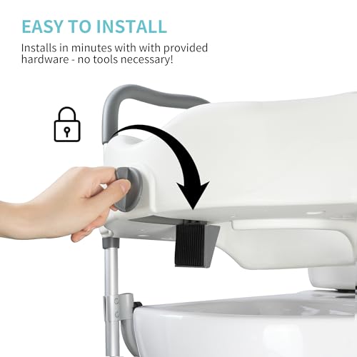 4.5in Raised Toilet Seat with Handles, Heavy Duty Support up to 330lbs, Adjustable Legs E7697