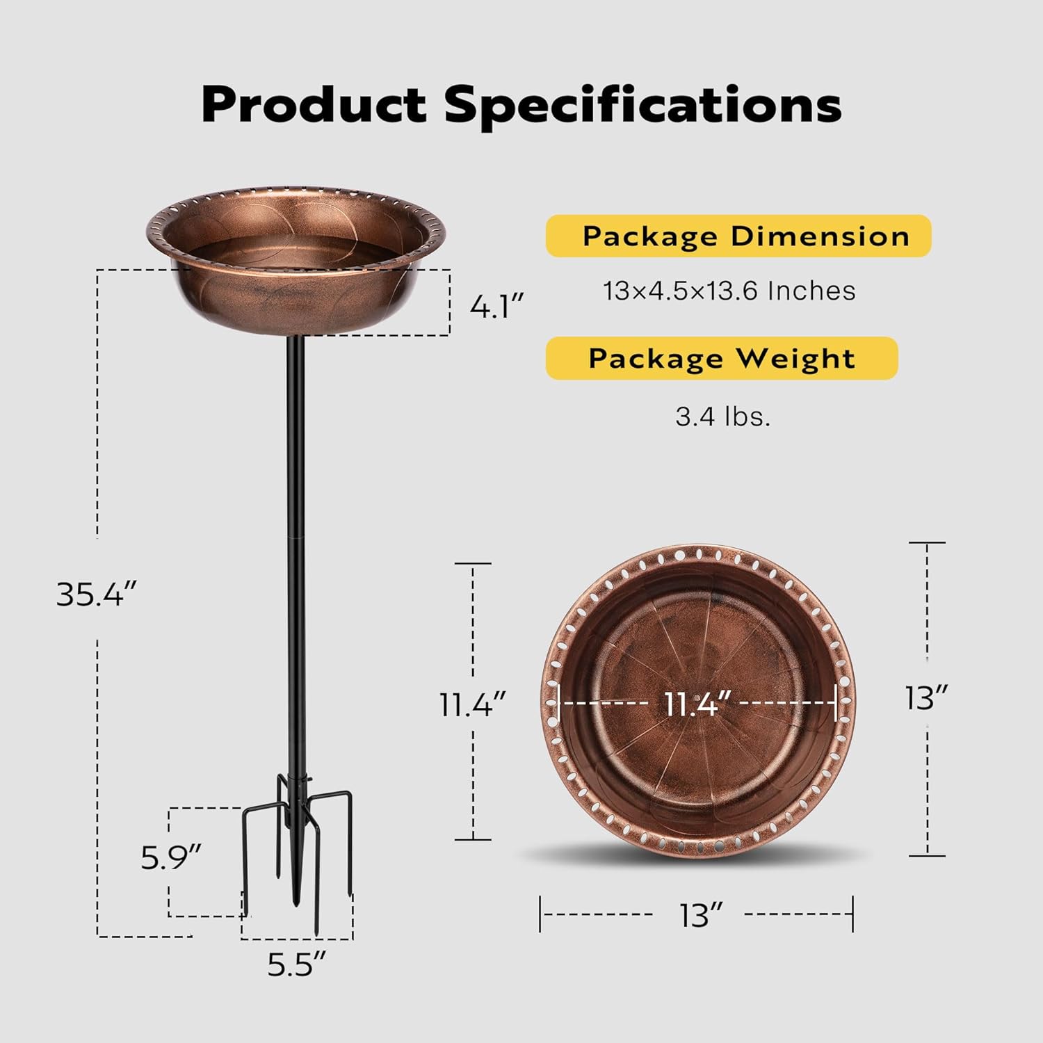 29 Inch Polyresin Bird Bath Bowl with Metal Stake T851