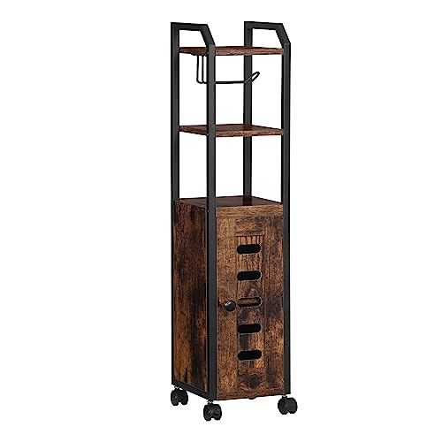 Black Bathroom Storage Cabinet with 4 Wheels and Adjustable Shelf W35497