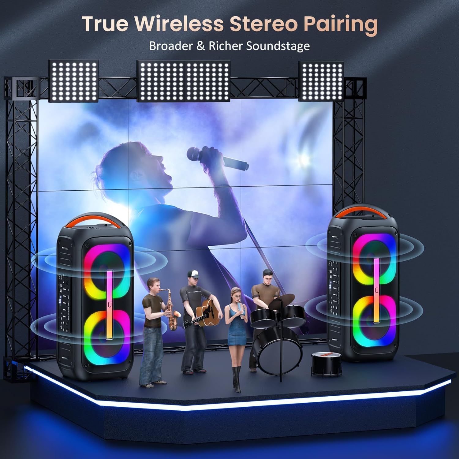 Karaoke Machine with 2 Microphones, Bluetooth Speaker with Dual 6.5" Subwoofer G885