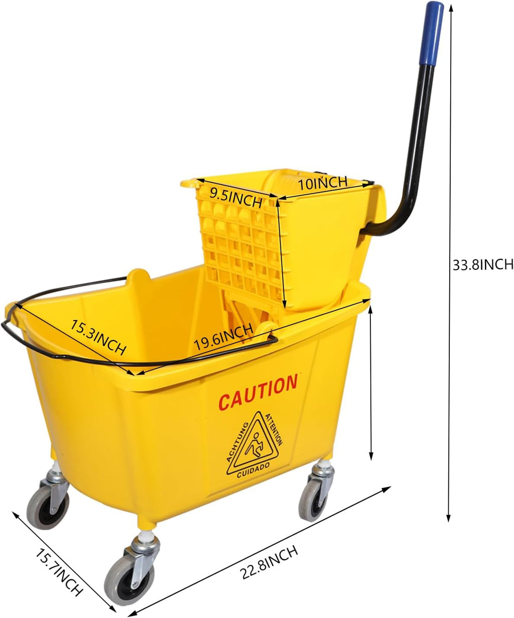 35 Quart Yellow Mop Bucket with Side Press Wringer on Wheels H835861