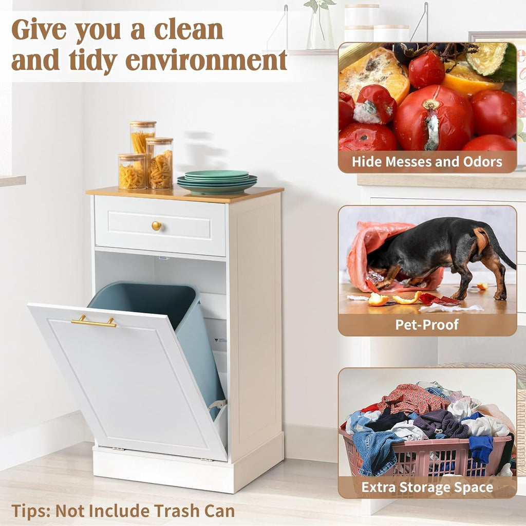 White Tilt Out Laundry Hamper Cabinet with Drawer K152510