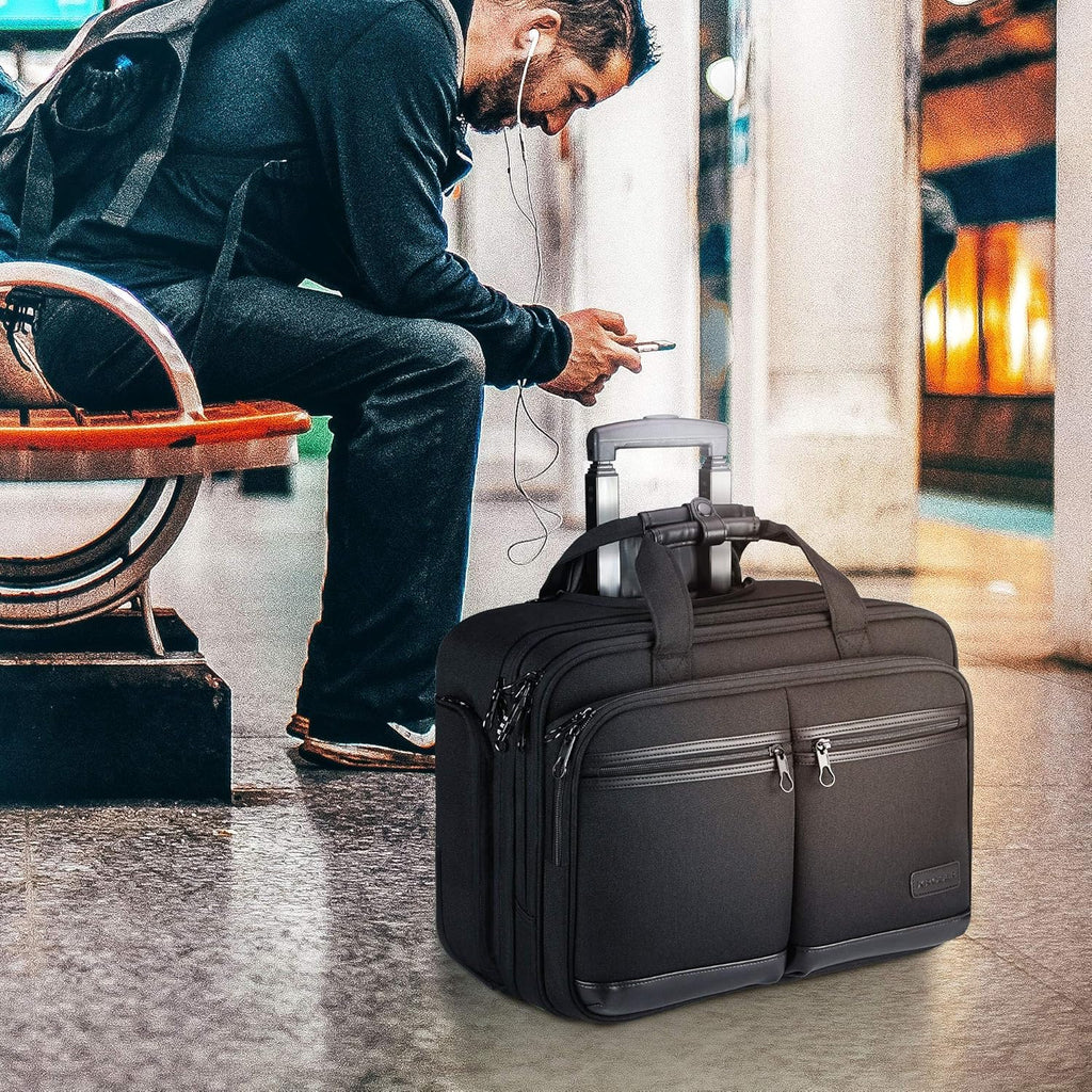 Black Rolling Laptop Bag with RFID Pockets F614048