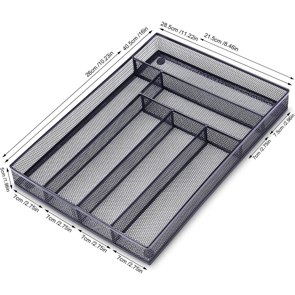Black Metal Mesh Kitchen Flatware Organizer Tray with Non Slip Mat N8456